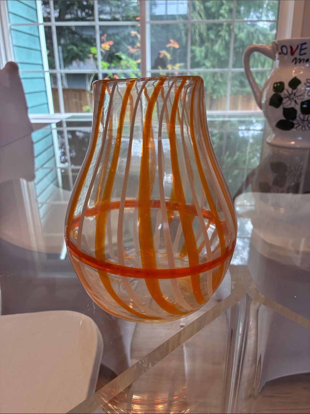 Anthropologie Orange Striped Art Glass Vase